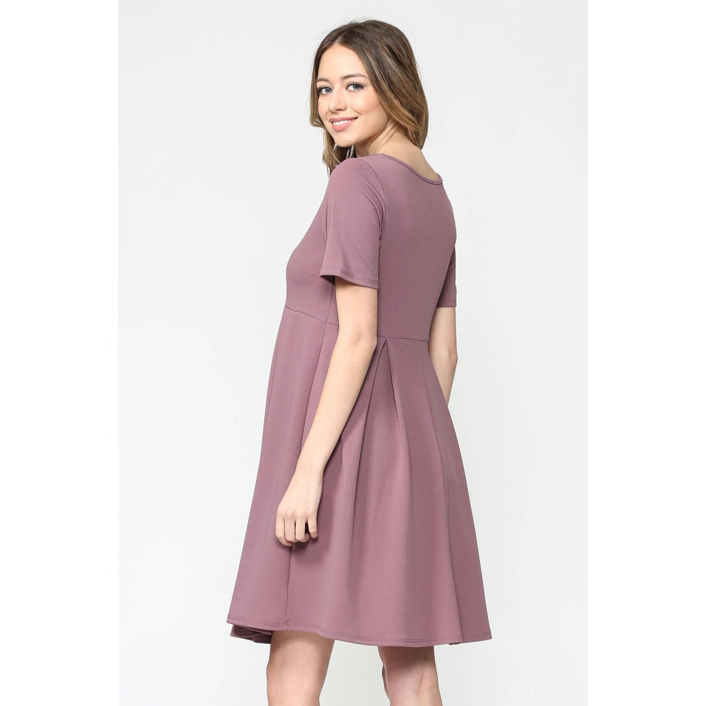 Pleated Round Neck Maternity Skater Dress