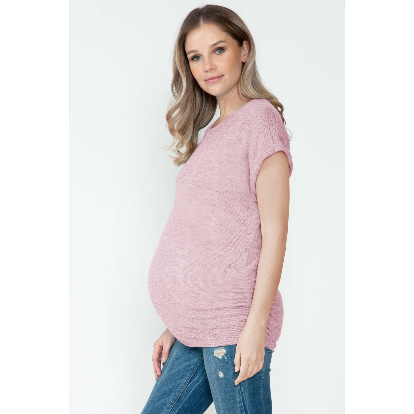 Maternity Side Shirring Ruched Knitted Basic Solid Top