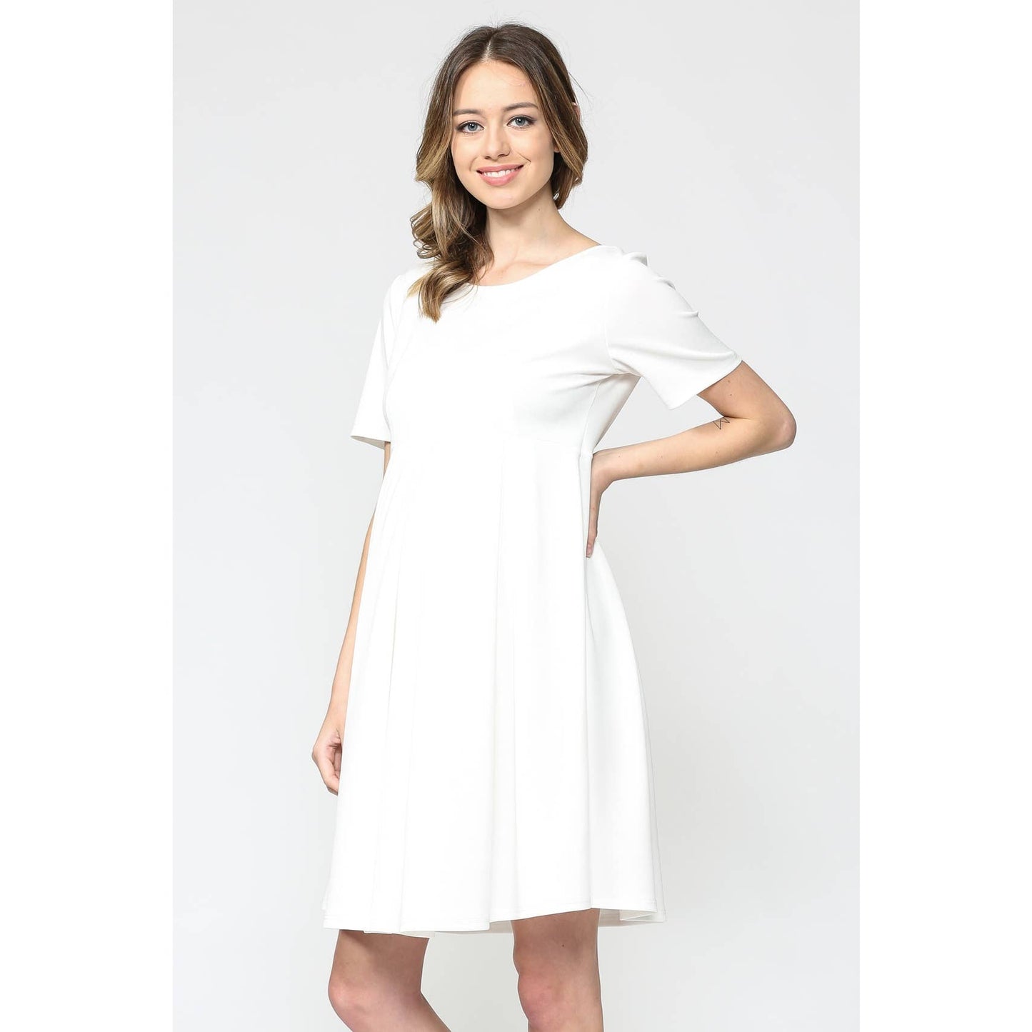 Pleated Round Neck Maternity Skater Dress
