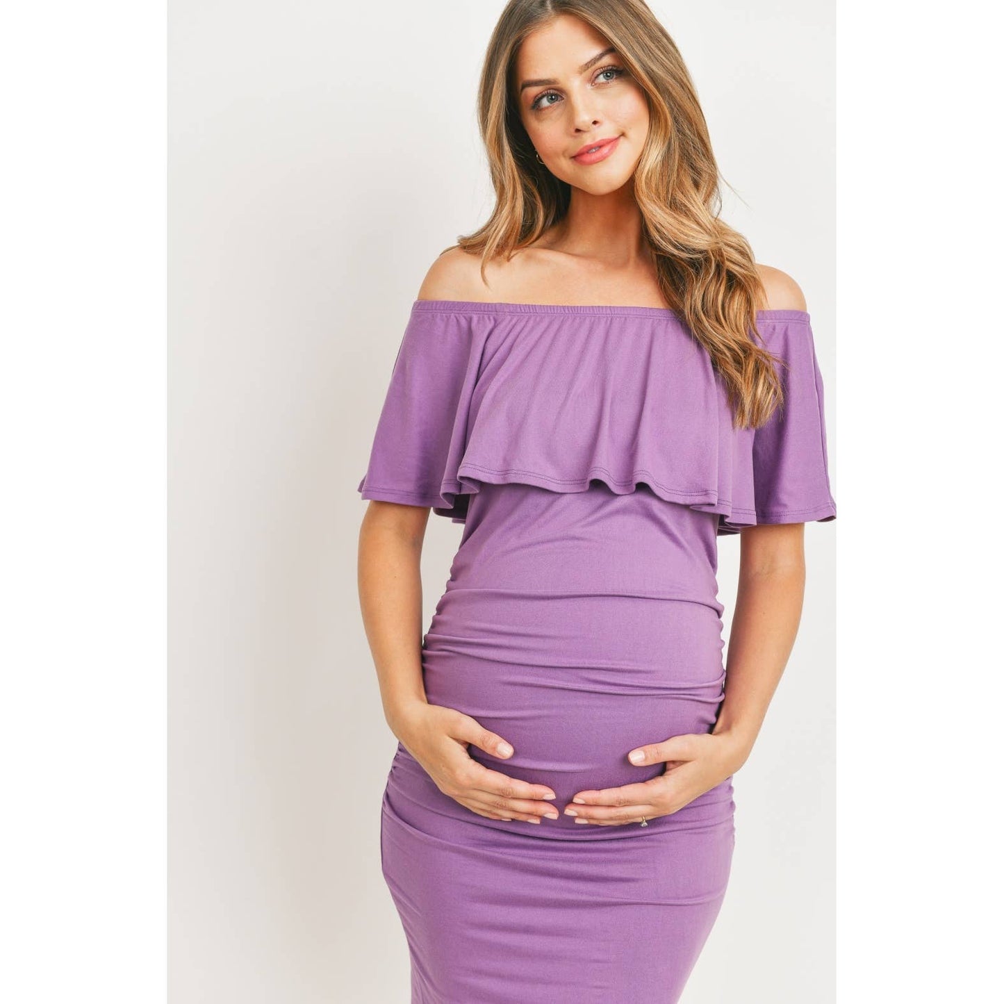 Off The Shoulder Ruffled Maternity Mini Dress