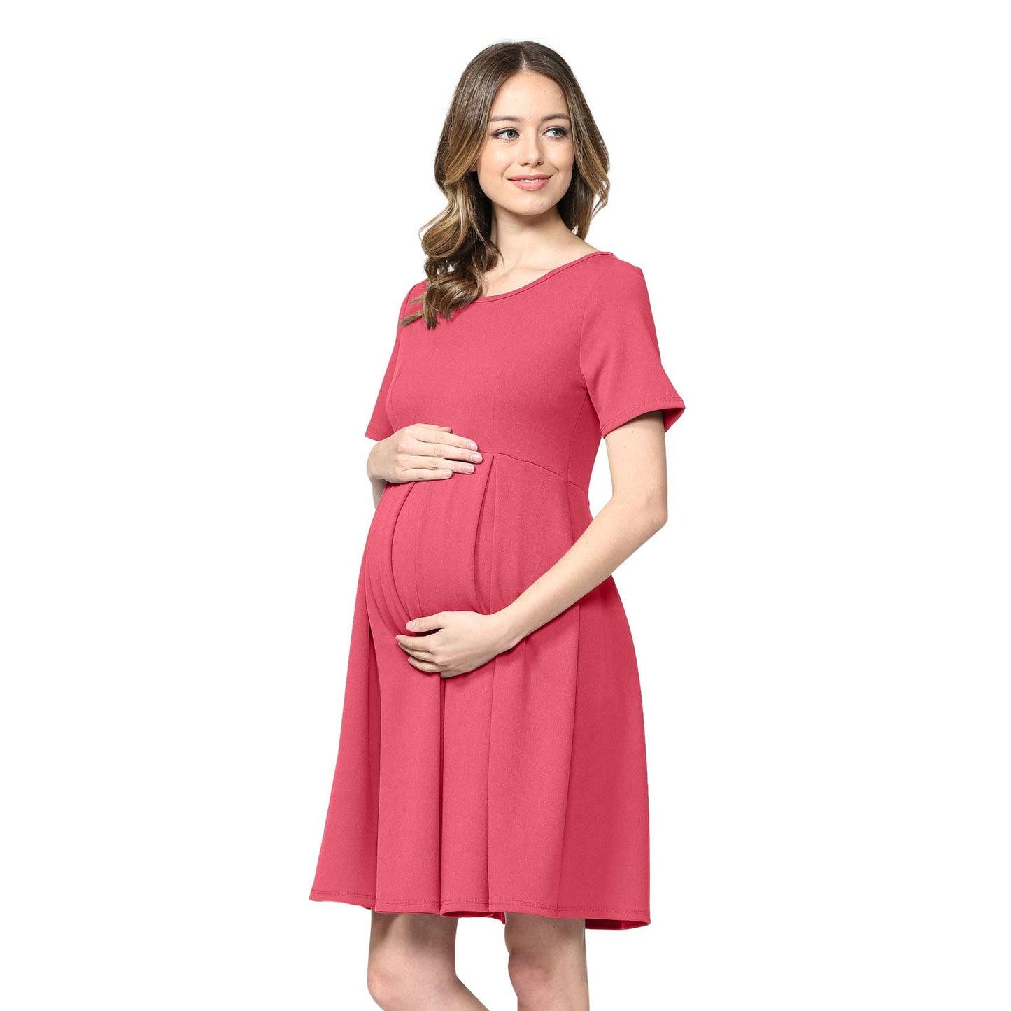 Pleated Round Neck Maternity Skater Dress