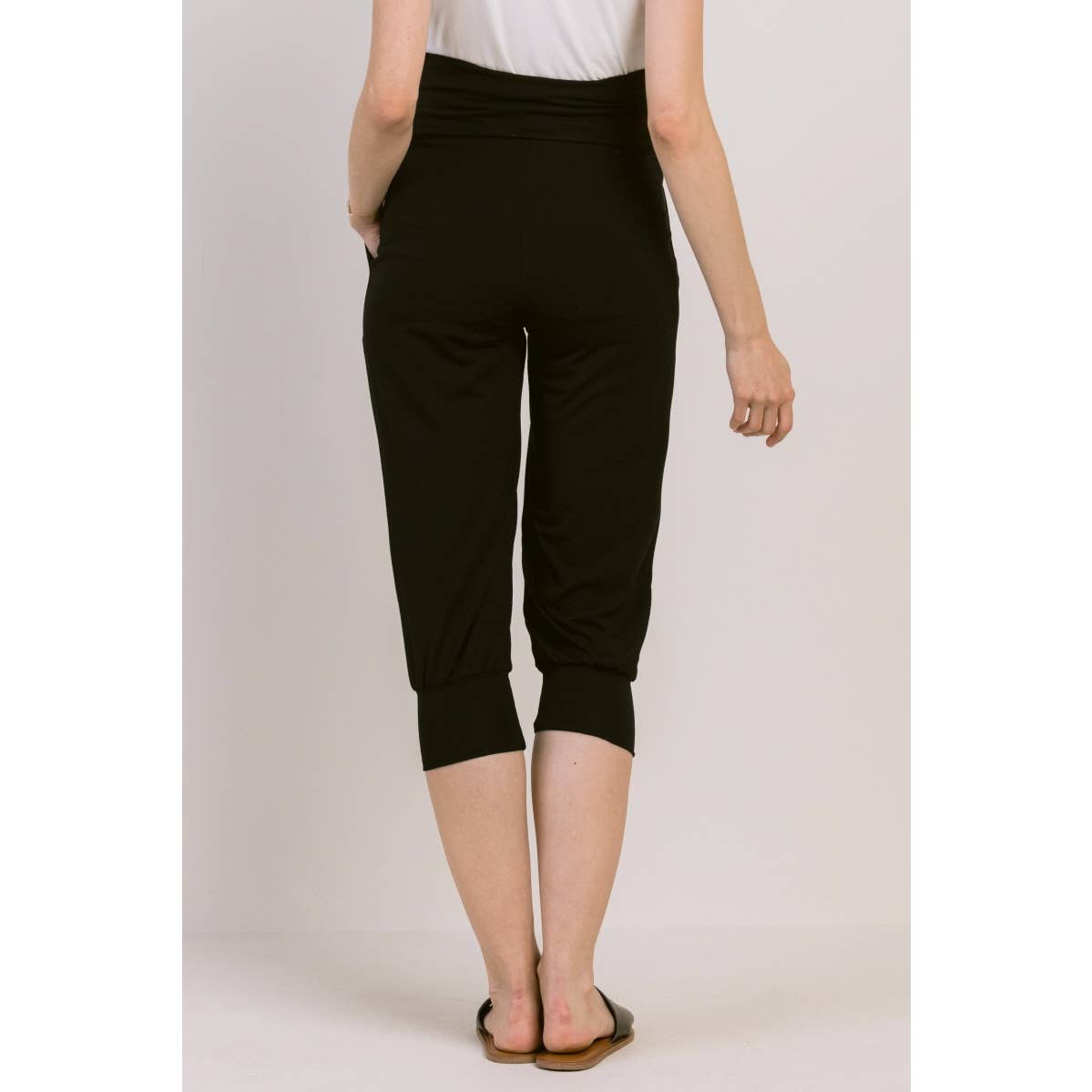 Black High Rise Capri Maternity Jogger Pants