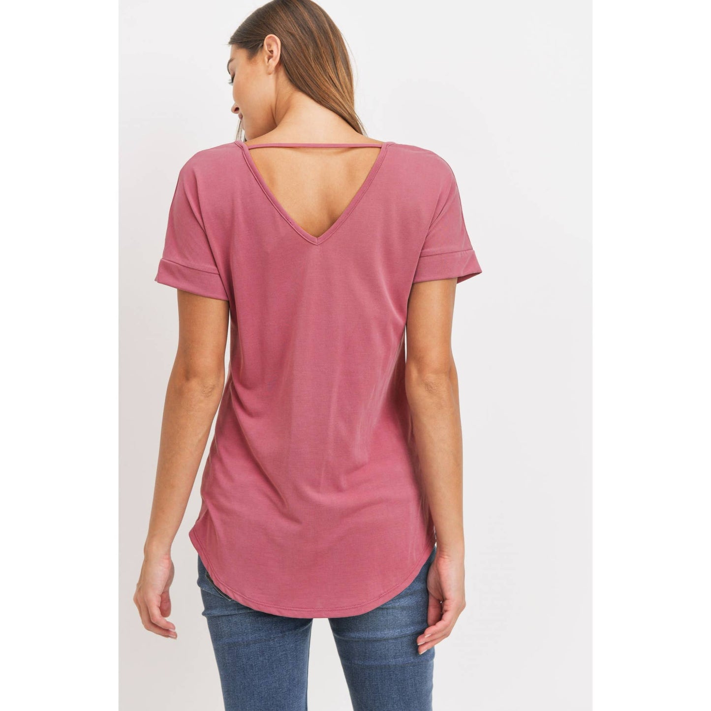 V-Neck Open Back Short Sleeve Maternity T-Shirt