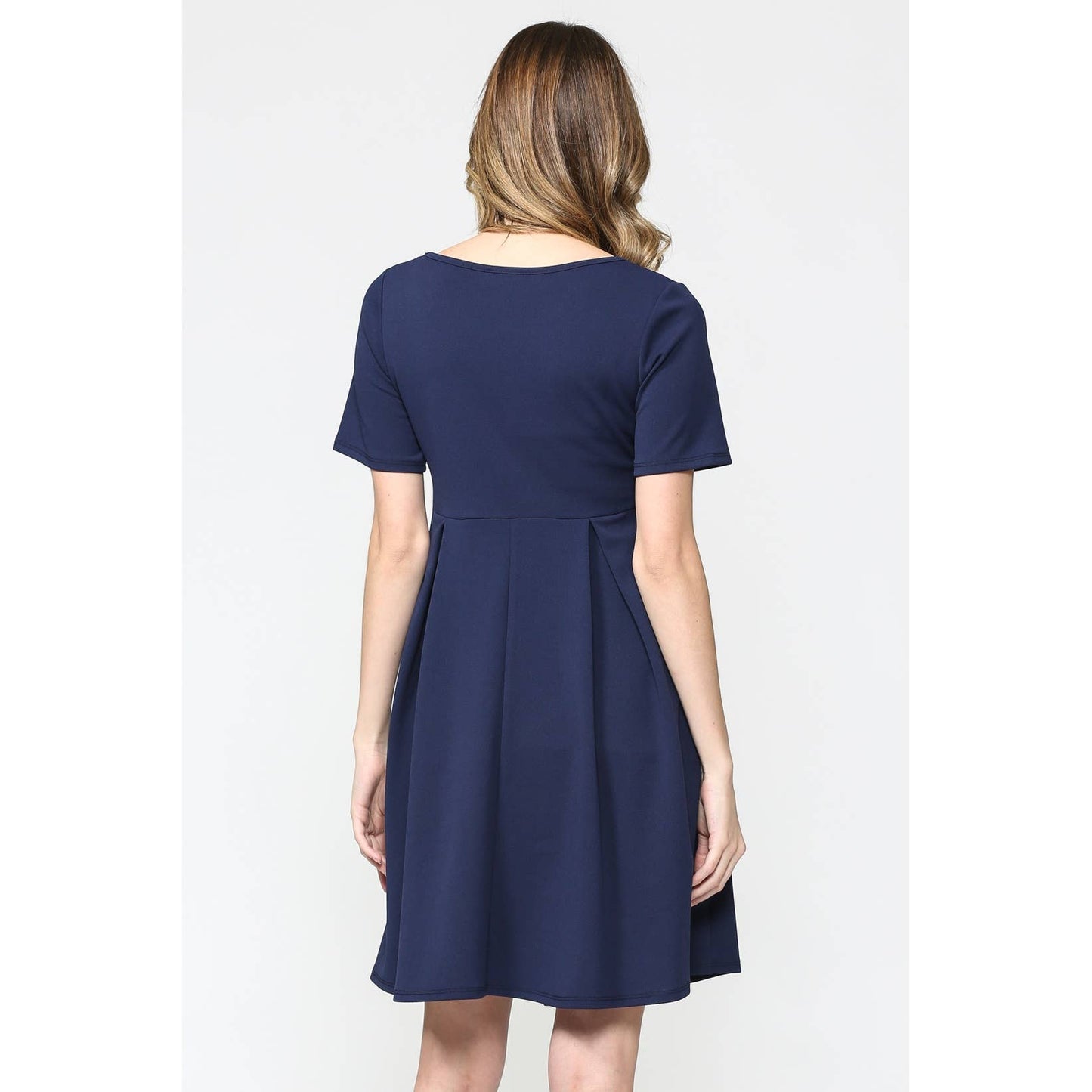 Pleated Round Neck Maternity Skater Dress
