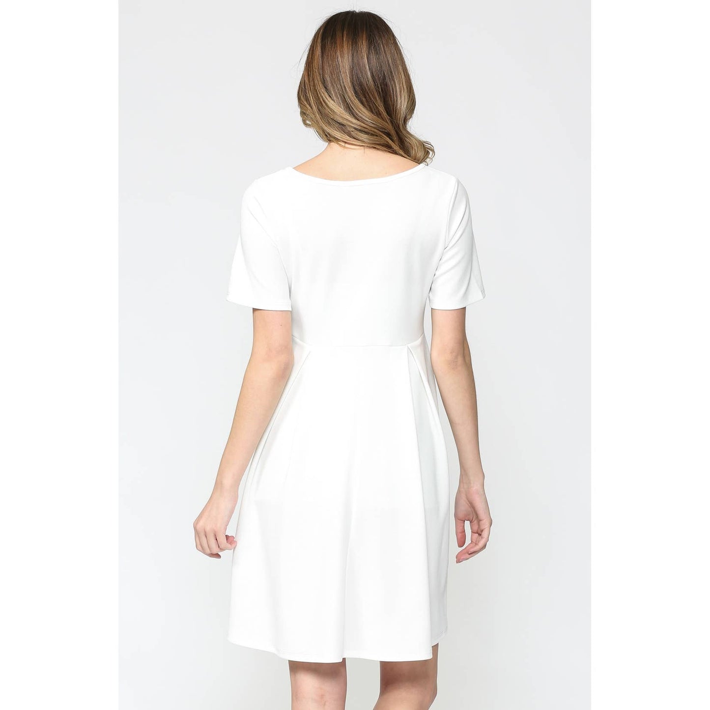 Pleated Round Neck Maternity Skater Dress