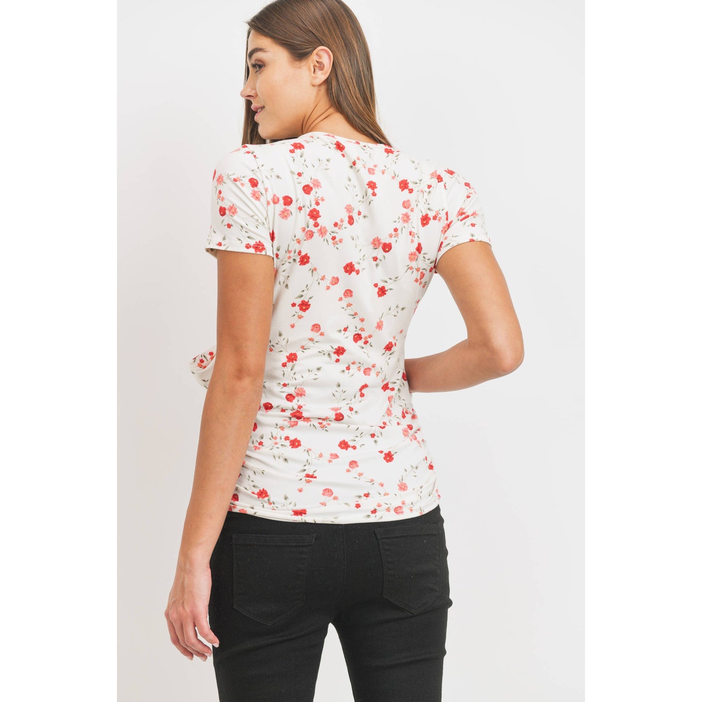 White Floral Short Sleeve Maternity Nursing Top