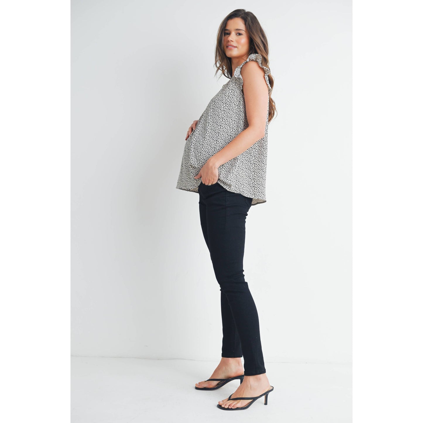 V-Neck Ruffle Cap Sleeve Maternity Top