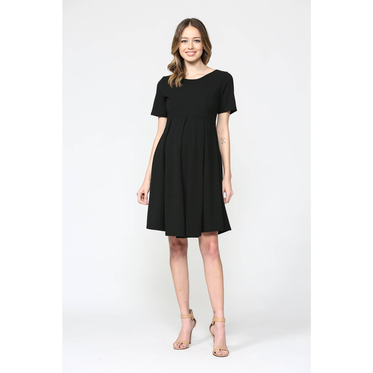 Pleated Round Neck Maternity Skater Dress