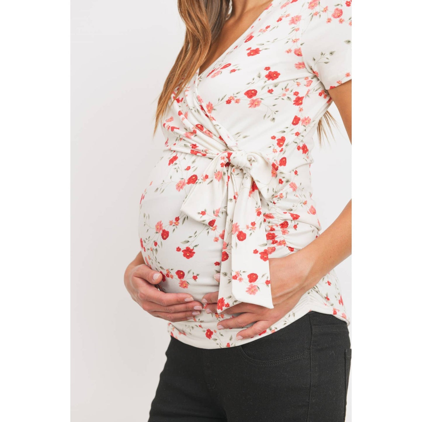 White Floral Short Sleeve Maternity Nursing Top