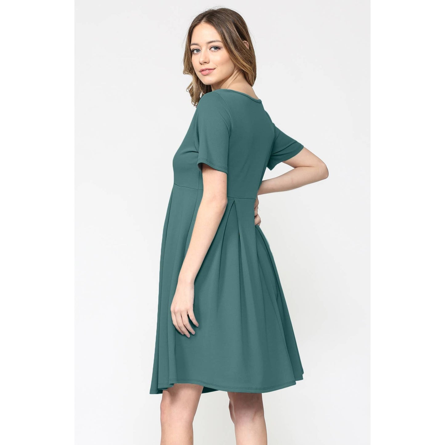 Pleated Round Neck Maternity Skater Dress