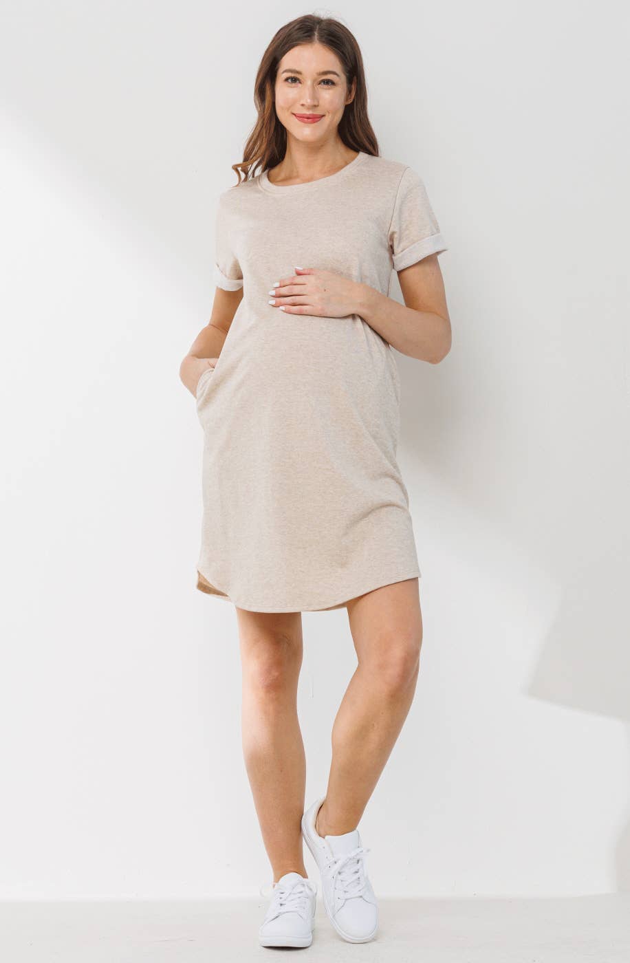 Crew Neck Short Sleeve Maternity T-Shirt Dress