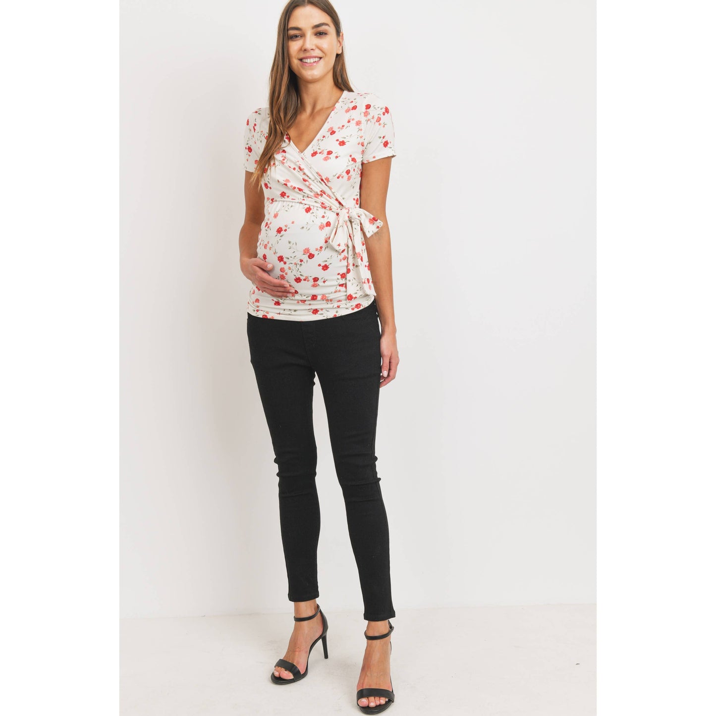 White Floral Short Sleeve Maternity Nursing Top