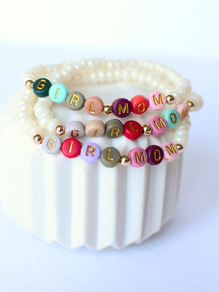 GIRL MOM multi colored beaded pearl Mama jewelry bracelet