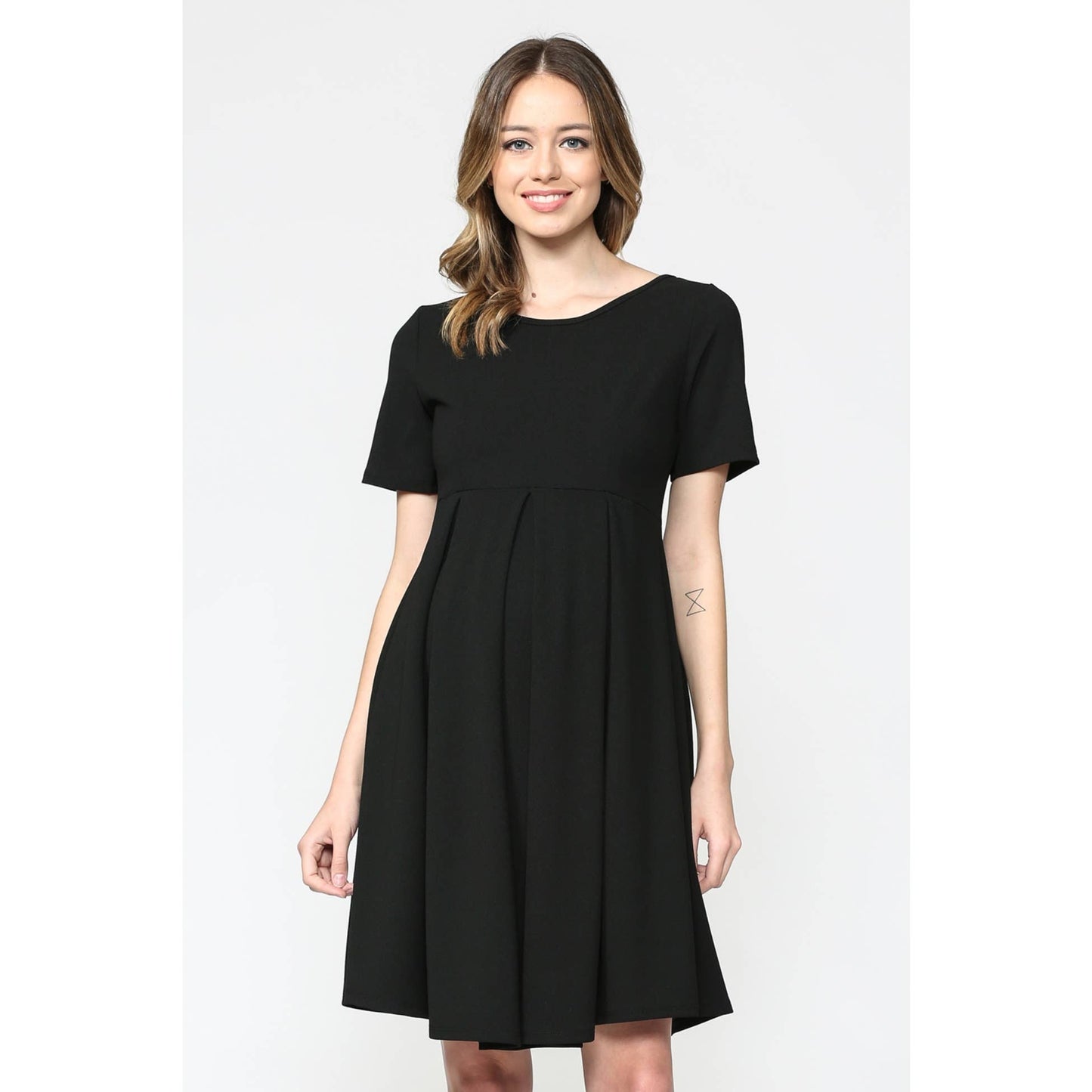 Pleated Round Neck Maternity Skater Dress