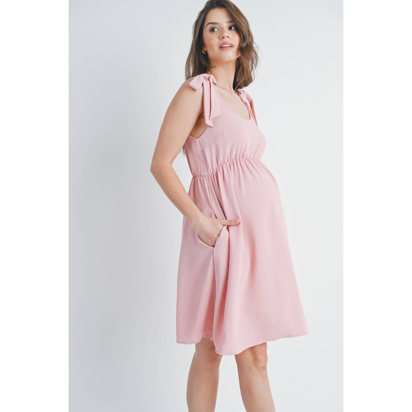 Tie-Shoulder Scoop Neck Maternity Dress