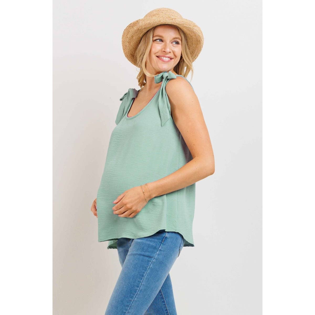 Tie-Strap Maternity Scoop Neck Tank Top
