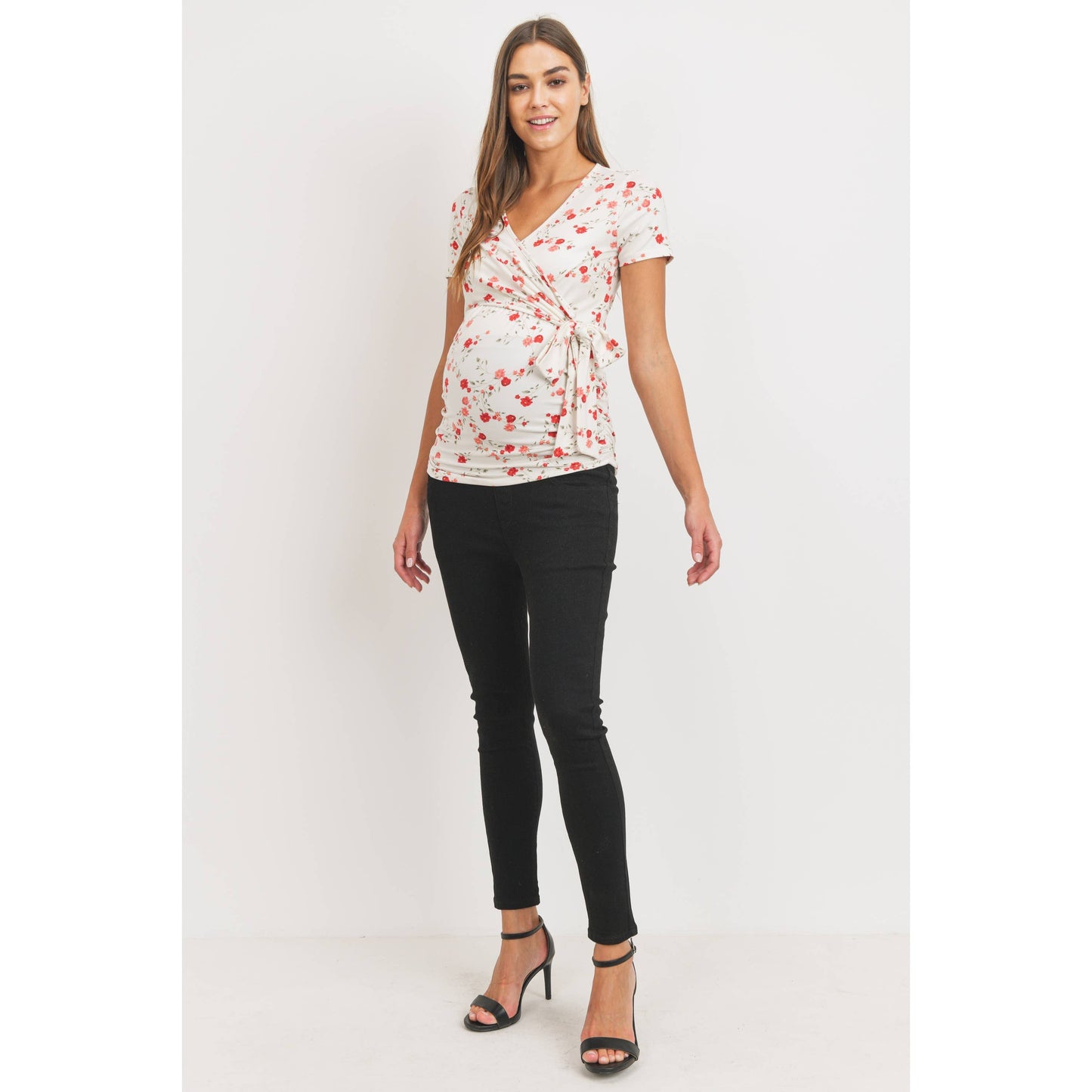 White Floral Short Sleeve Maternity Nursing Top