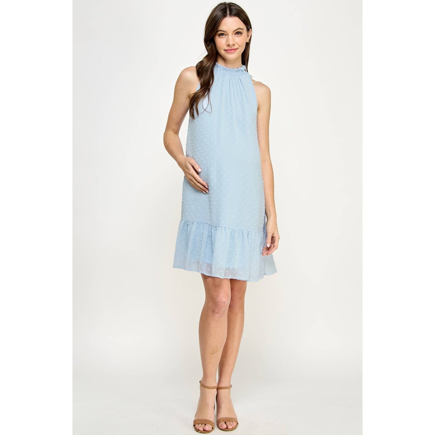 Mock Neck Swiss Dot Ruffled Maternity Dress