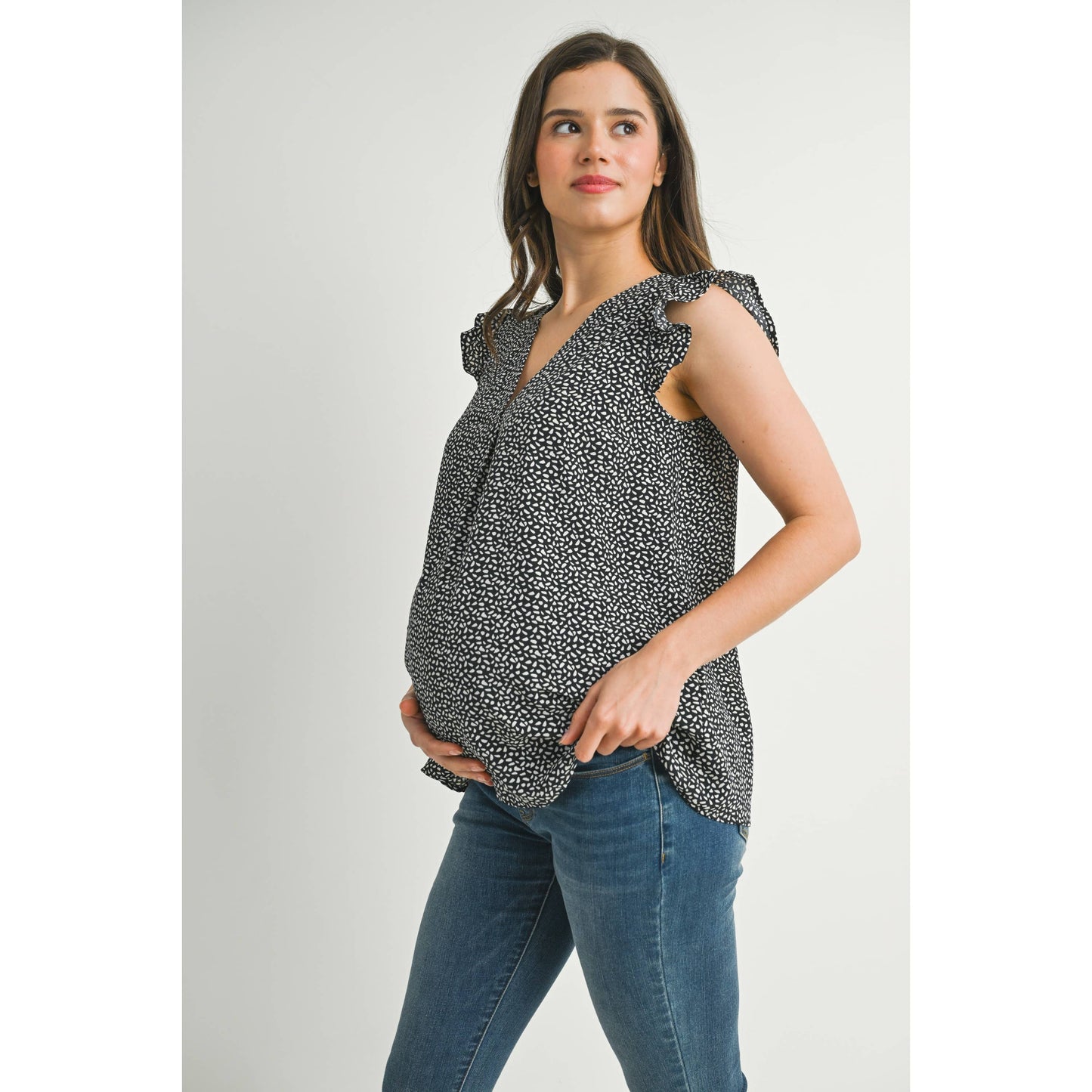 V-Neck Ruffle Cap Sleeve Maternity Top