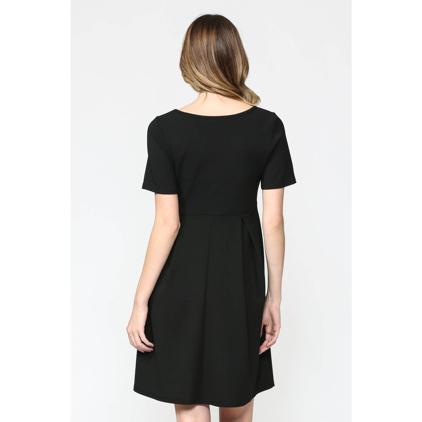 Pleated Round Neck Maternity Skater Dress