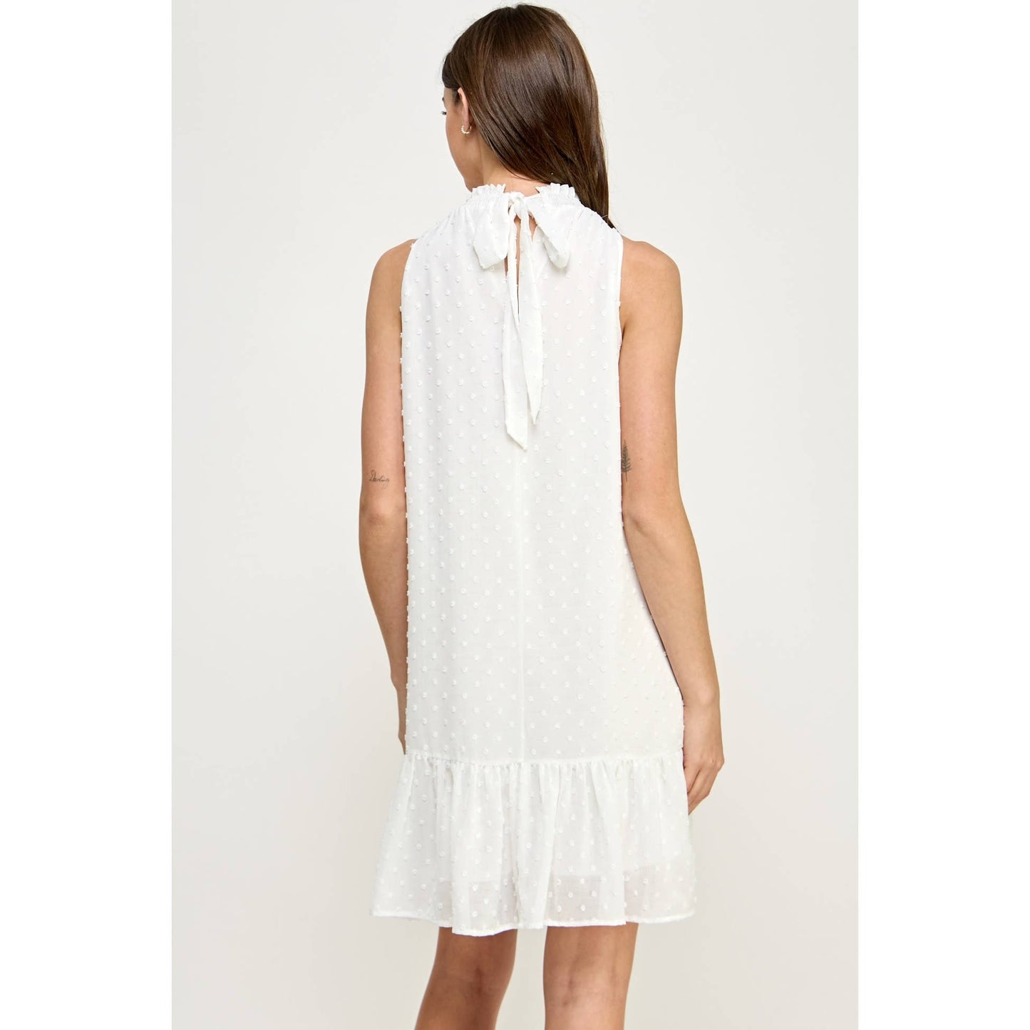 Mock Neck Swiss Dot Ruffled Maternity Dress