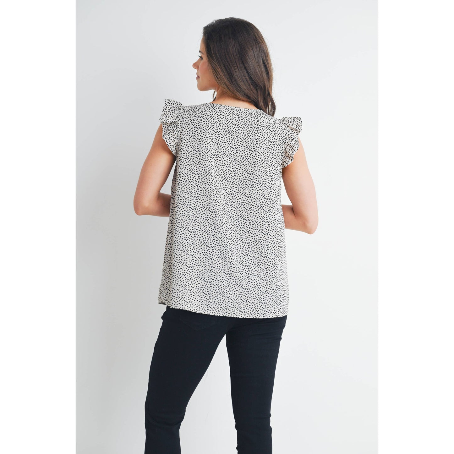 V-Neck Ruffle Cap Sleeve Maternity Top