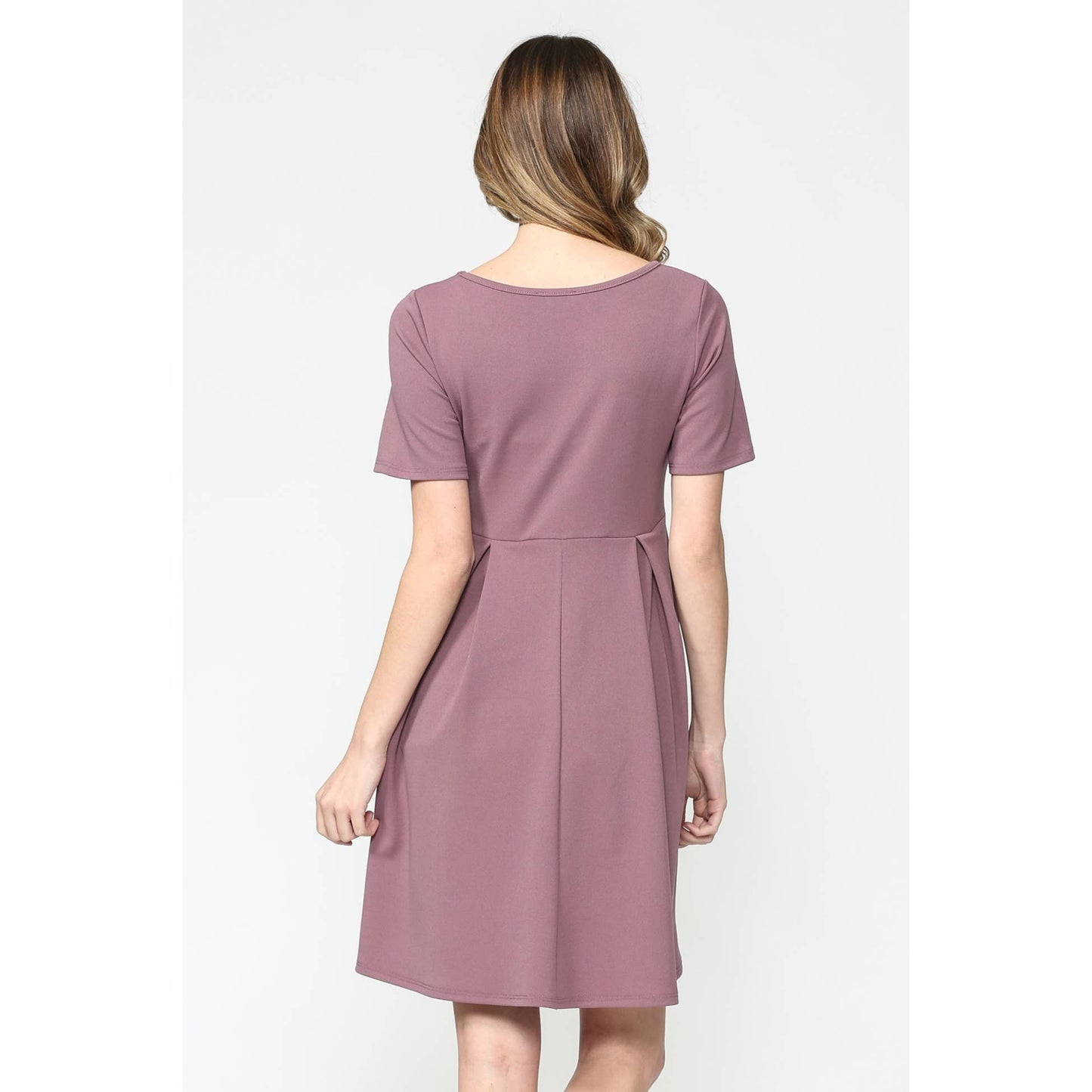 Pleated Round Neck Maternity Skater Dress