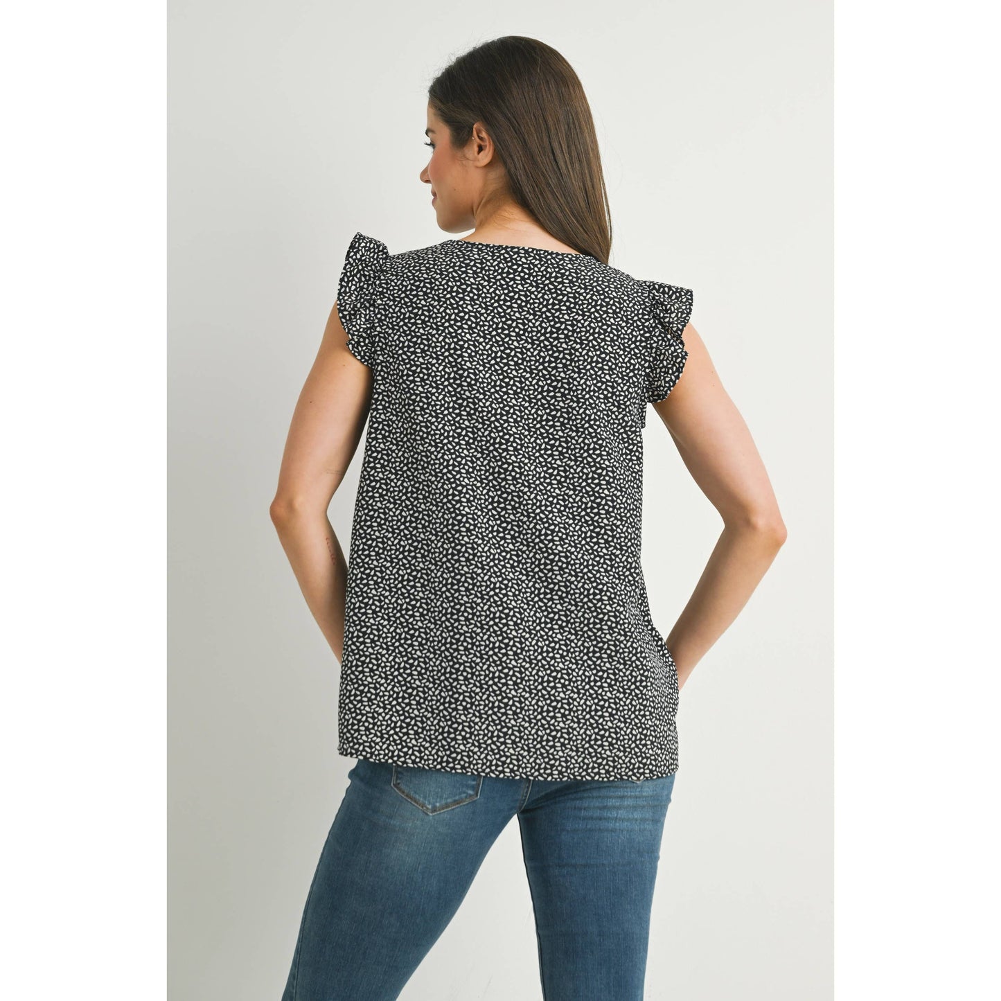 V-Neck Ruffle Cap Sleeve Maternity Top