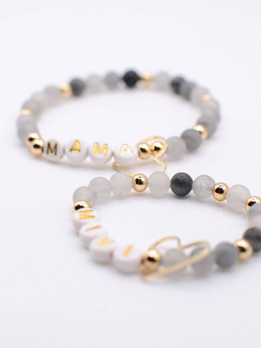 Mama MINI matching BLACK gold beaded bracelet jewelry set