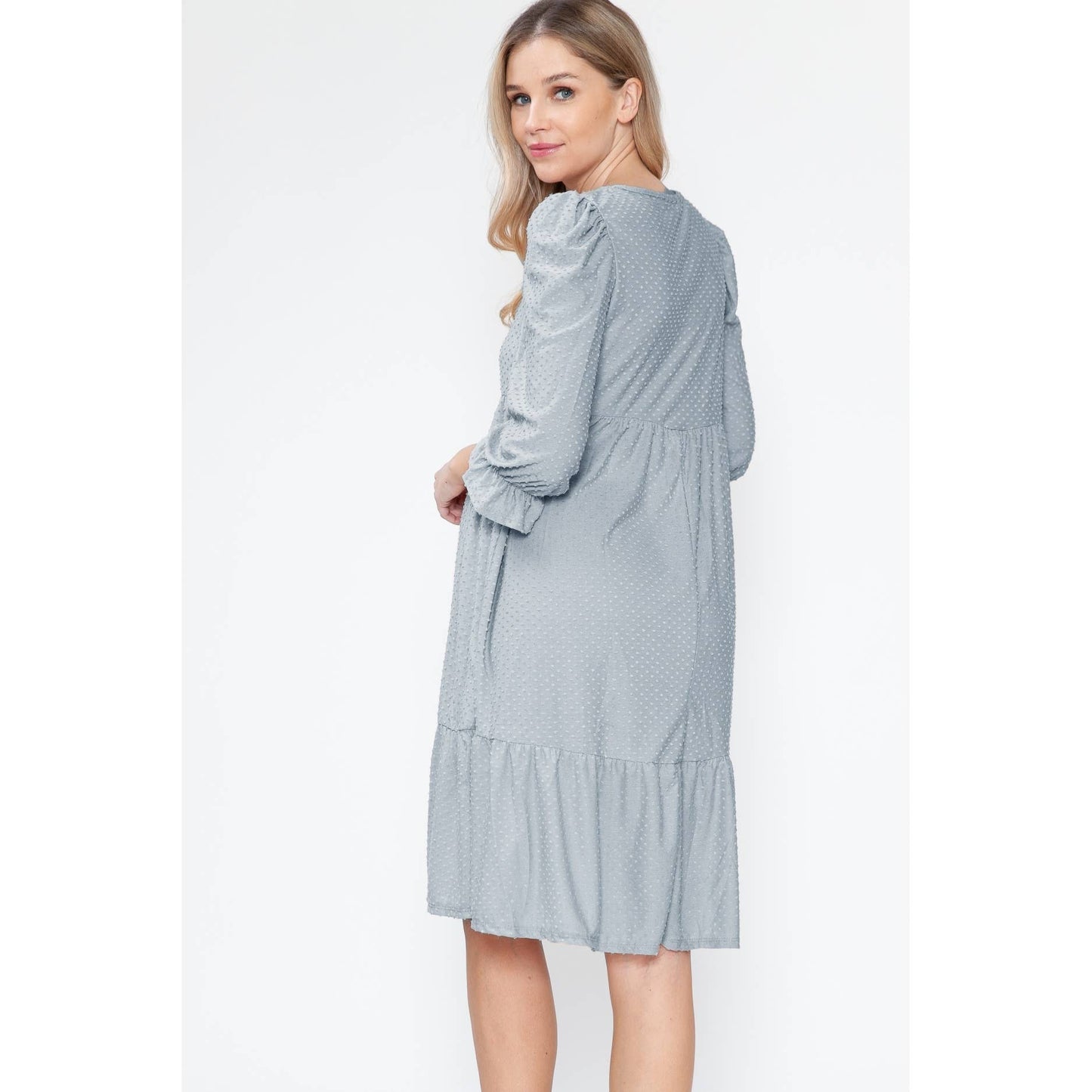 Maternity Swiss Dot Tiered Ruffle Balloon Sleeve Midi Dress
