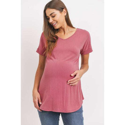 V-Neck Open Back Short Sleeve Maternity T-Shirt