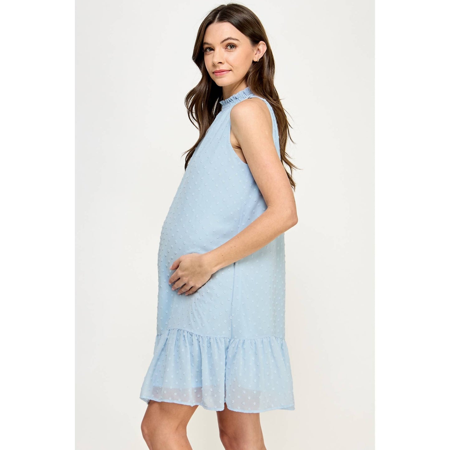 Mock Neck Swiss Dot Ruffled Maternity Dress
