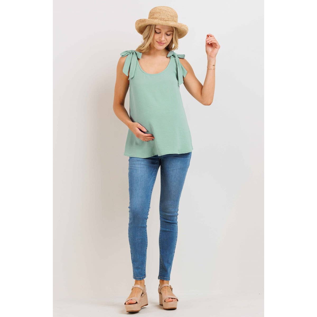 Tie-Strap Maternity Scoop Neck Tank Top