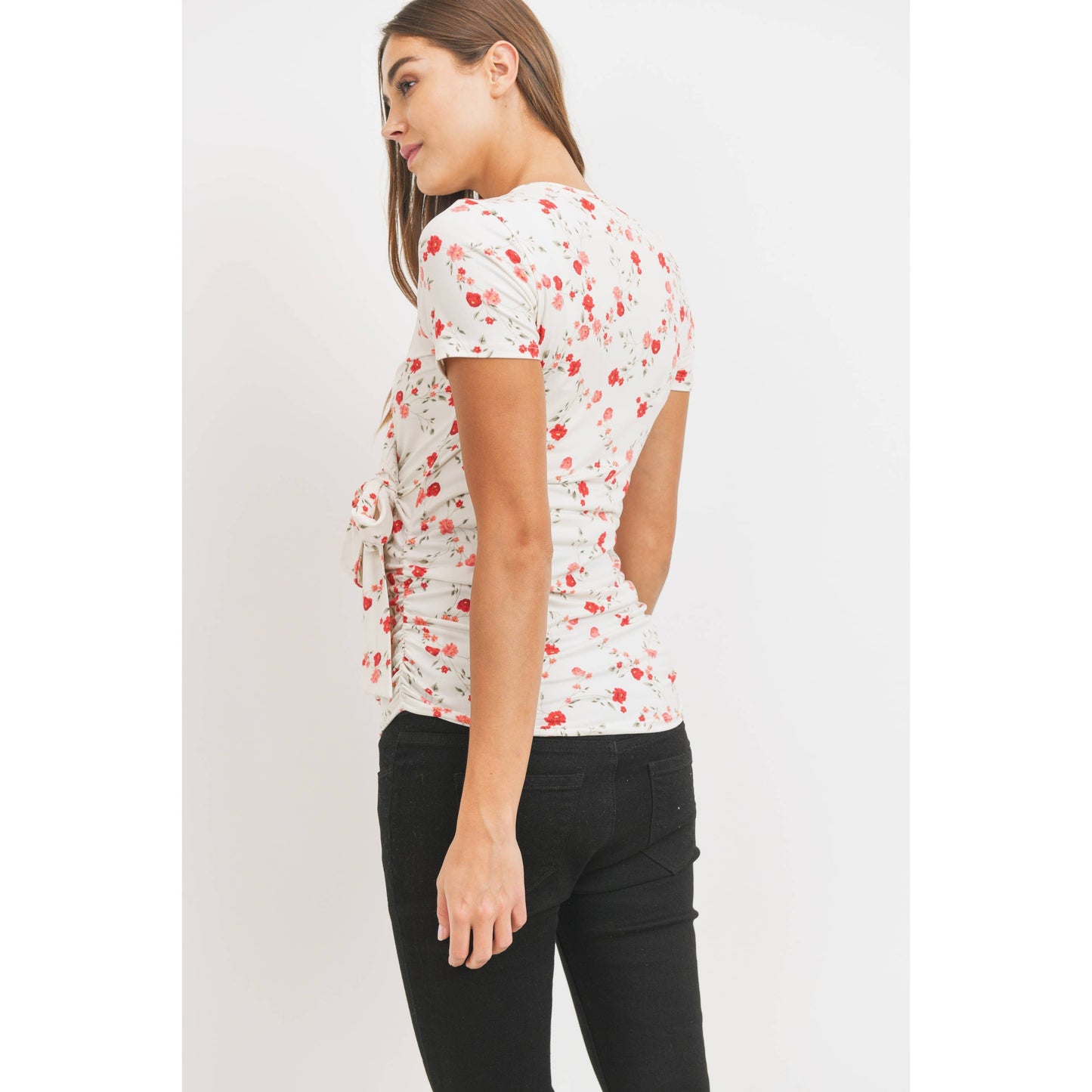 White Floral Short Sleeve Maternity Nursing Top