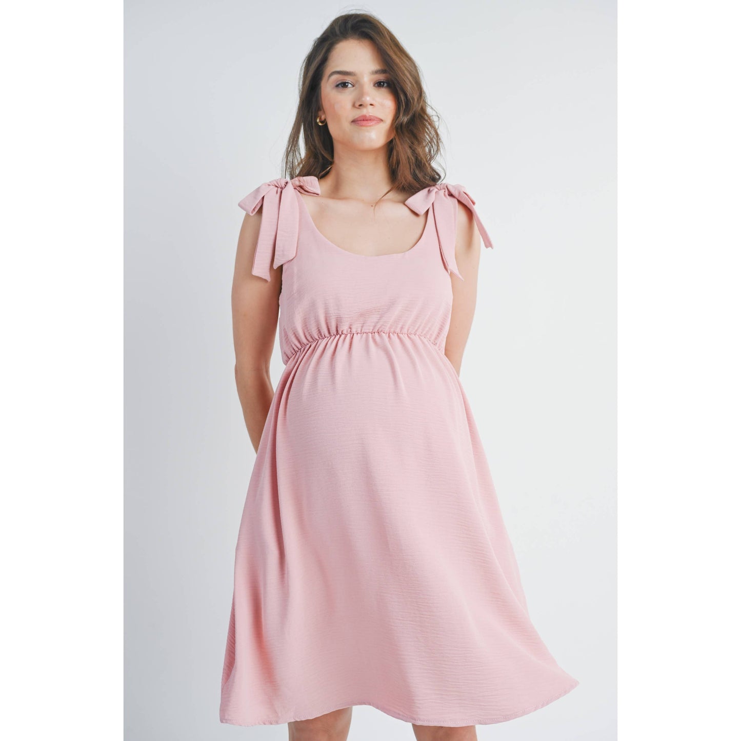 Tie-Shoulder Scoop Neck Maternity Dress