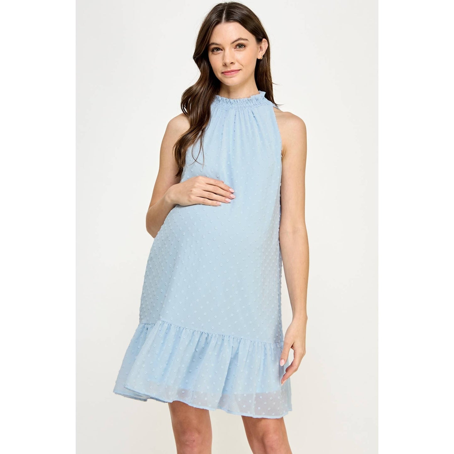 Mock Neck Swiss Dot Ruffled Maternity Dress