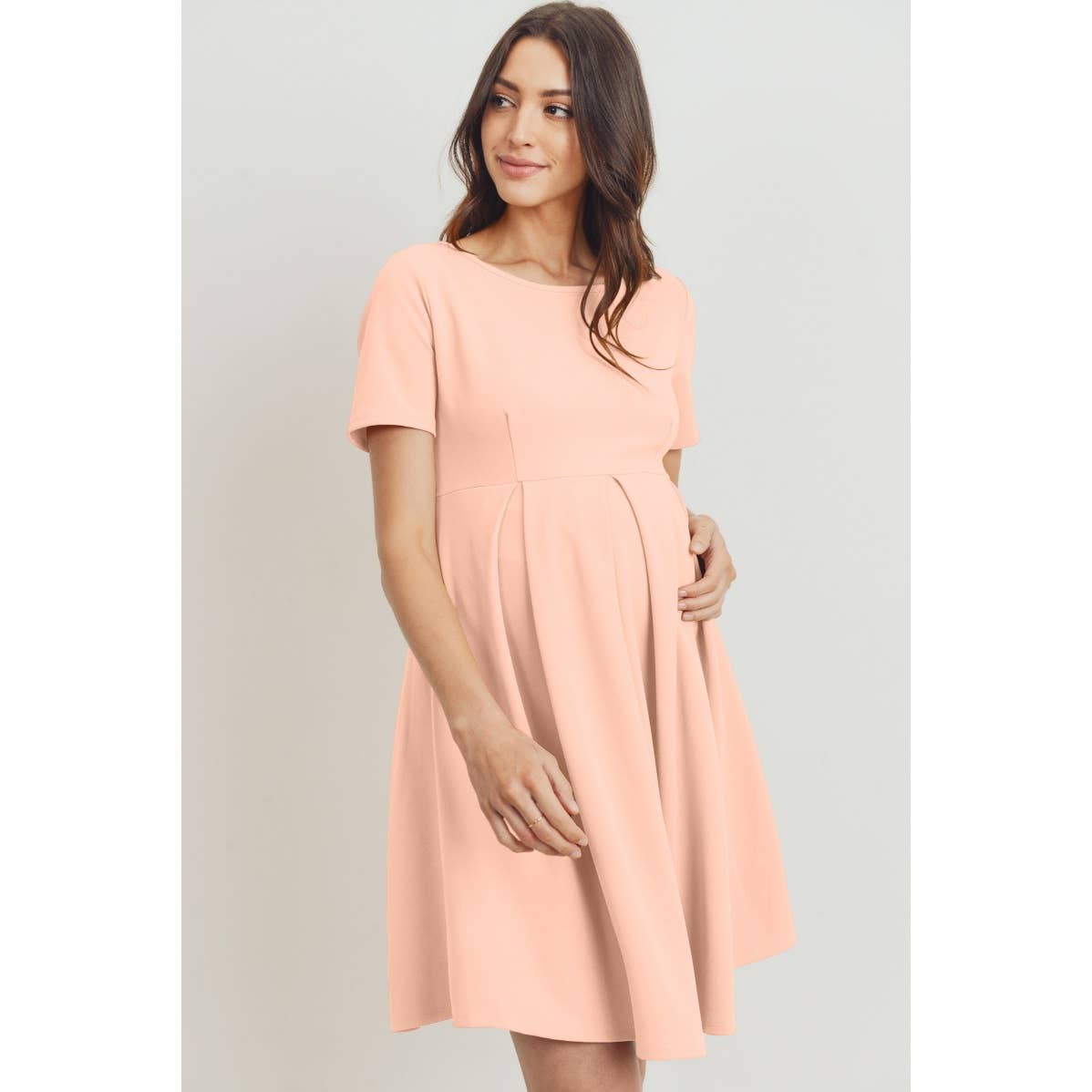 Pleated Round Neck Maternity Skater Dress
