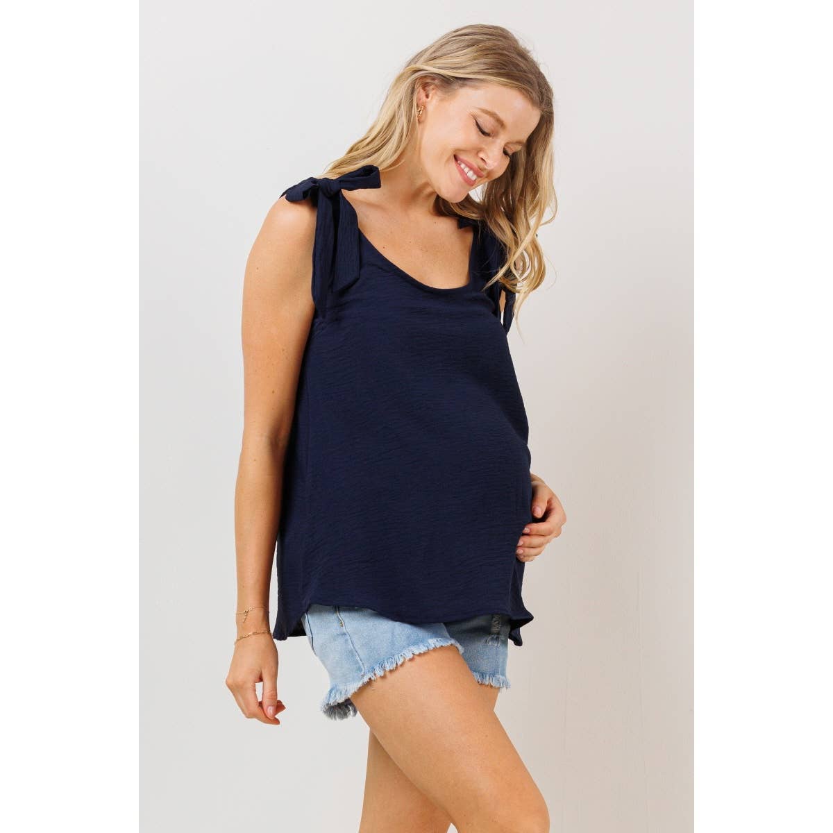 Tie-Strap Maternity Scoop Neck Tank Top