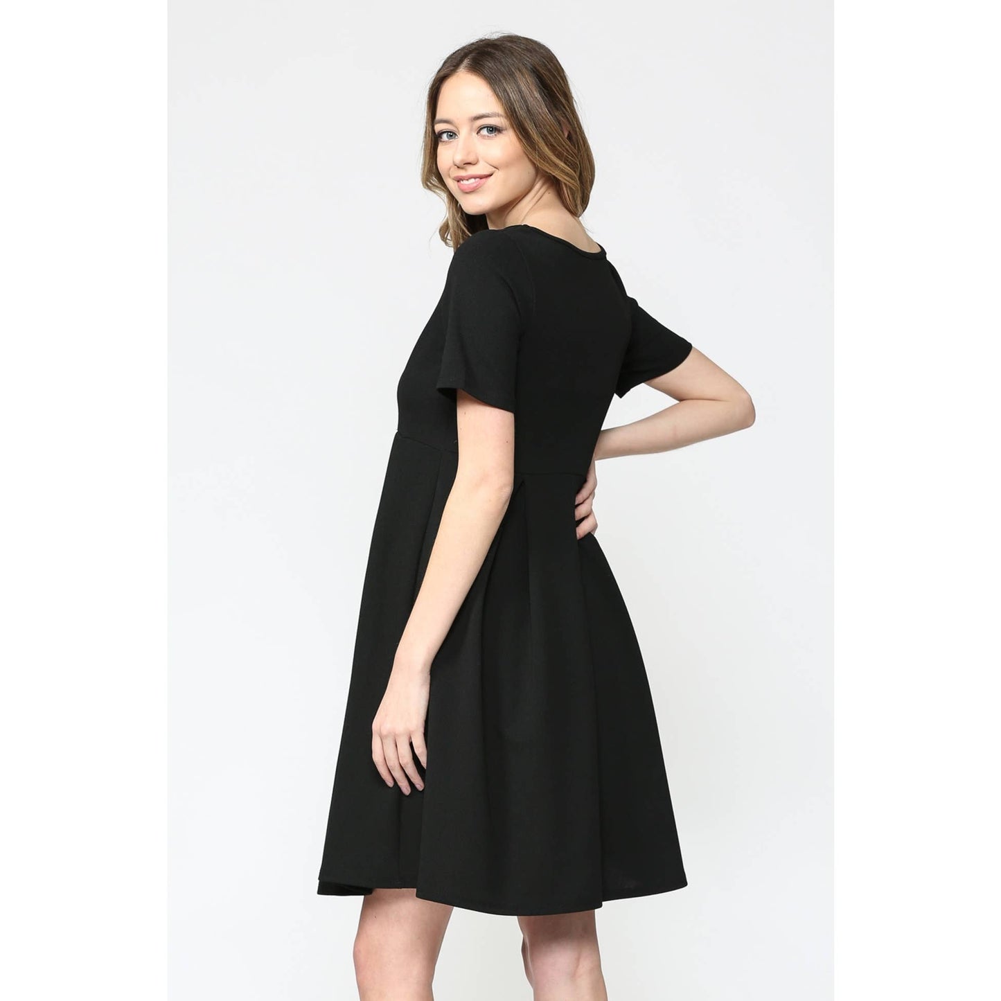 Pleated Round Neck Maternity Skater Dress