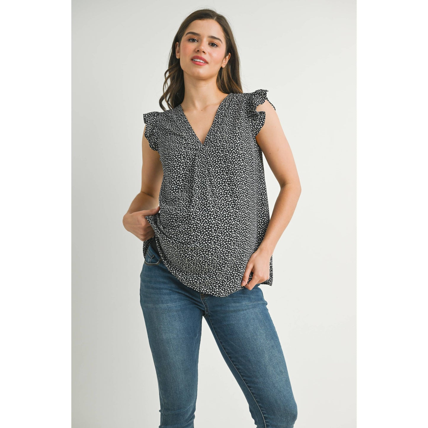 V-Neck Ruffle Cap Sleeve Maternity Top