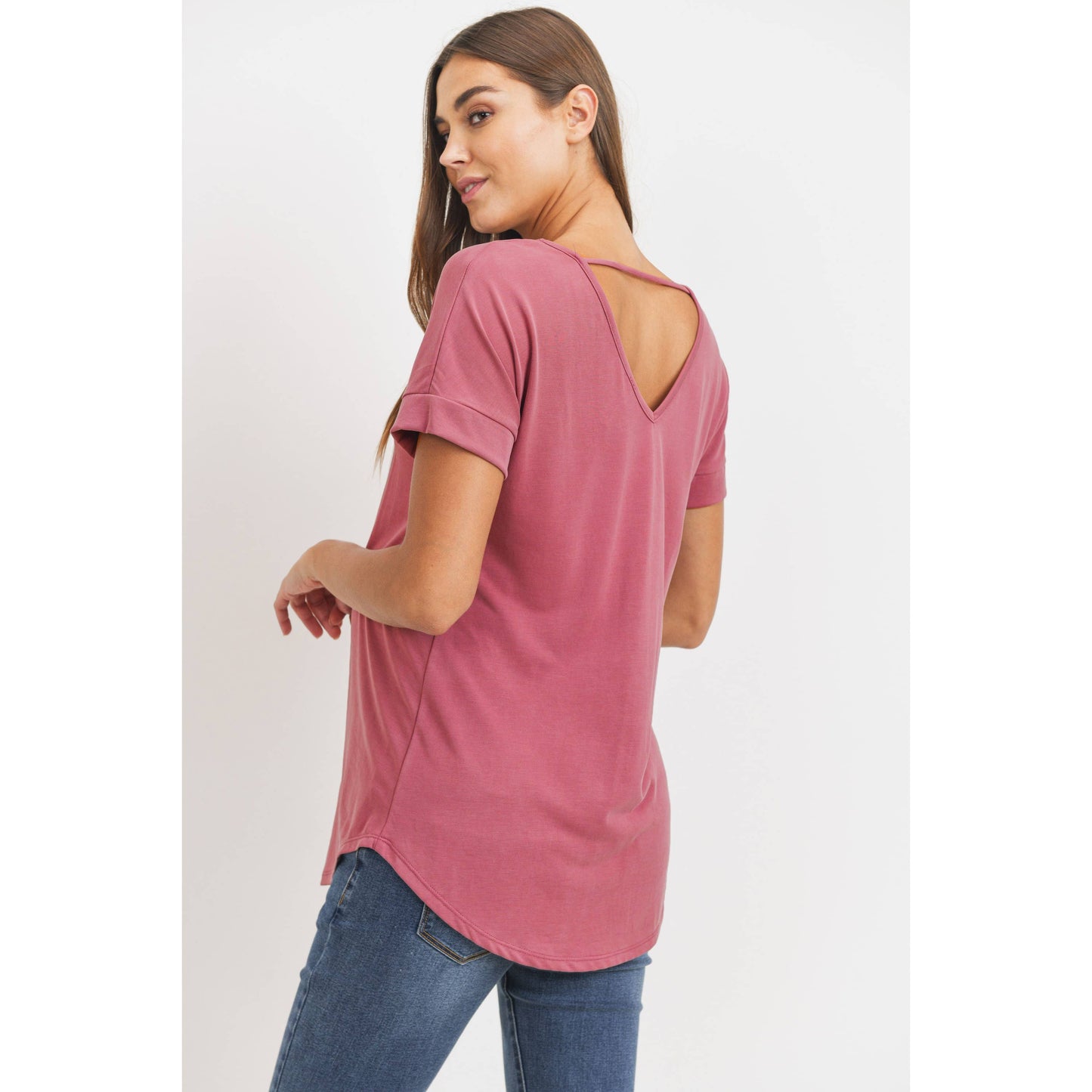 V-Neck Open Back Short Sleeve Maternity T-Shirt