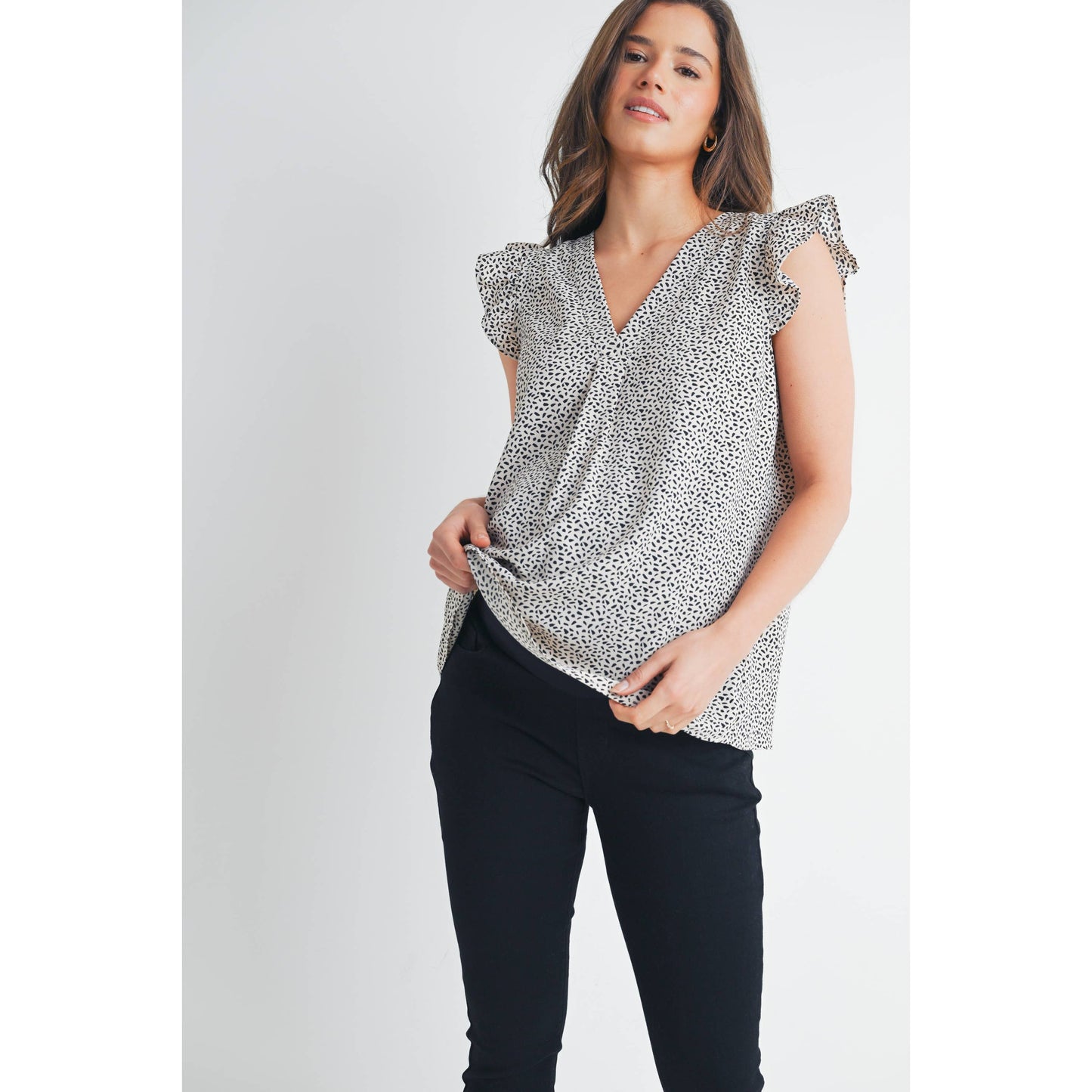 V-Neck Ruffle Cap Sleeve Maternity Top