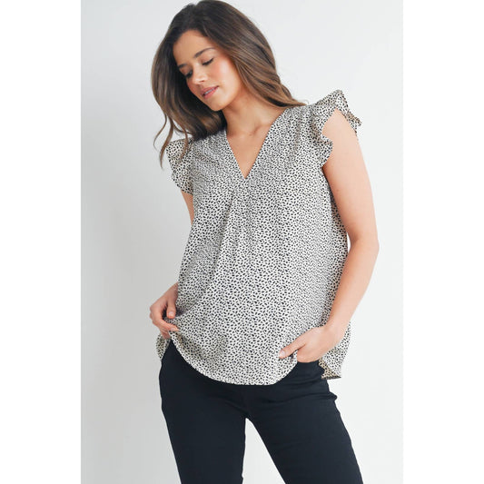 V-Neck Ruffle Cap Sleeve Maternity Top
