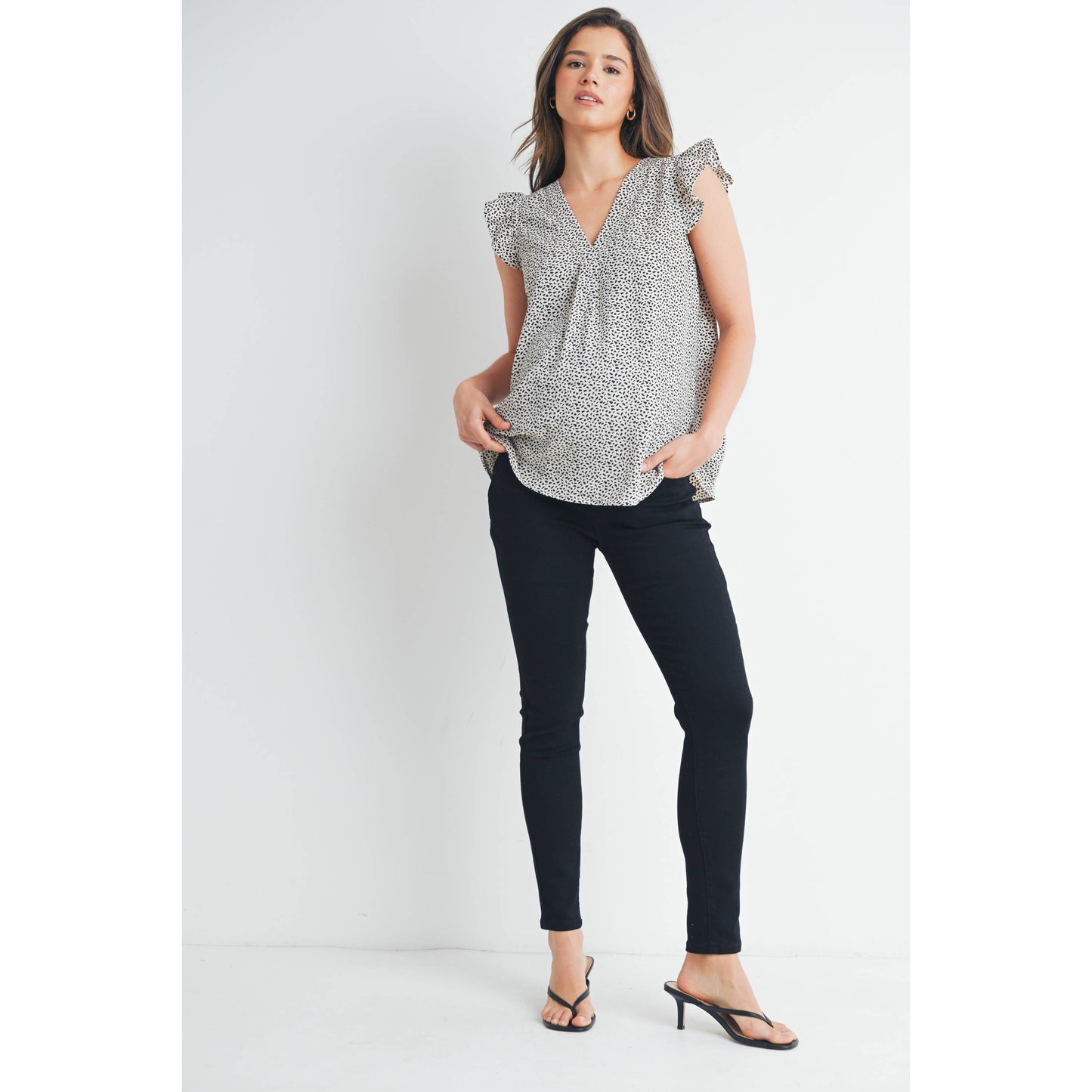 V-Neck Ruffle Cap Sleeve Maternity Top