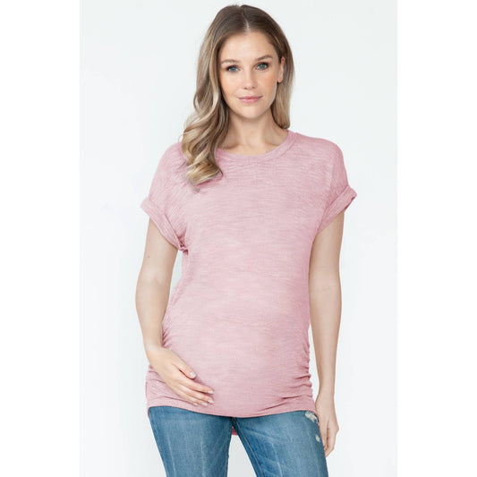 Maternity Side Shirring Ruched Knitted Basic Solid Top