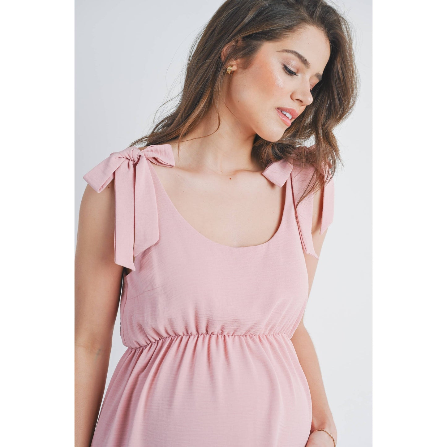 Tie-Shoulder Scoop Neck Maternity Dress