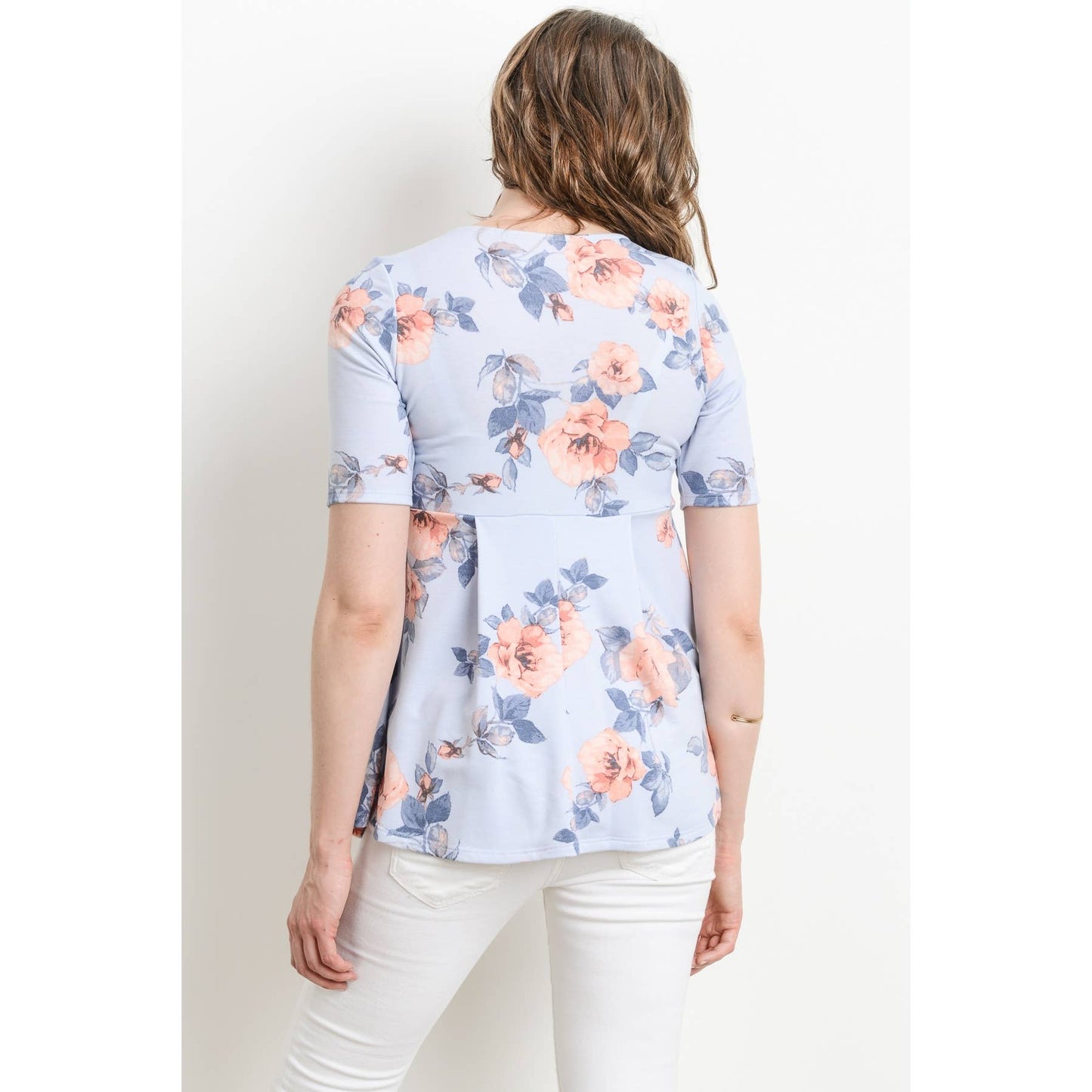 Pleated Quarter Sleeve Floral Maternity Top