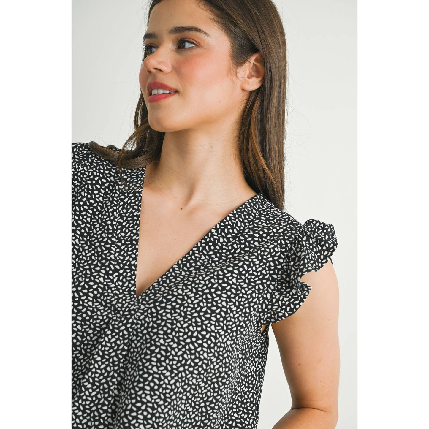 V-Neck Ruffle Cap Sleeve Maternity Top