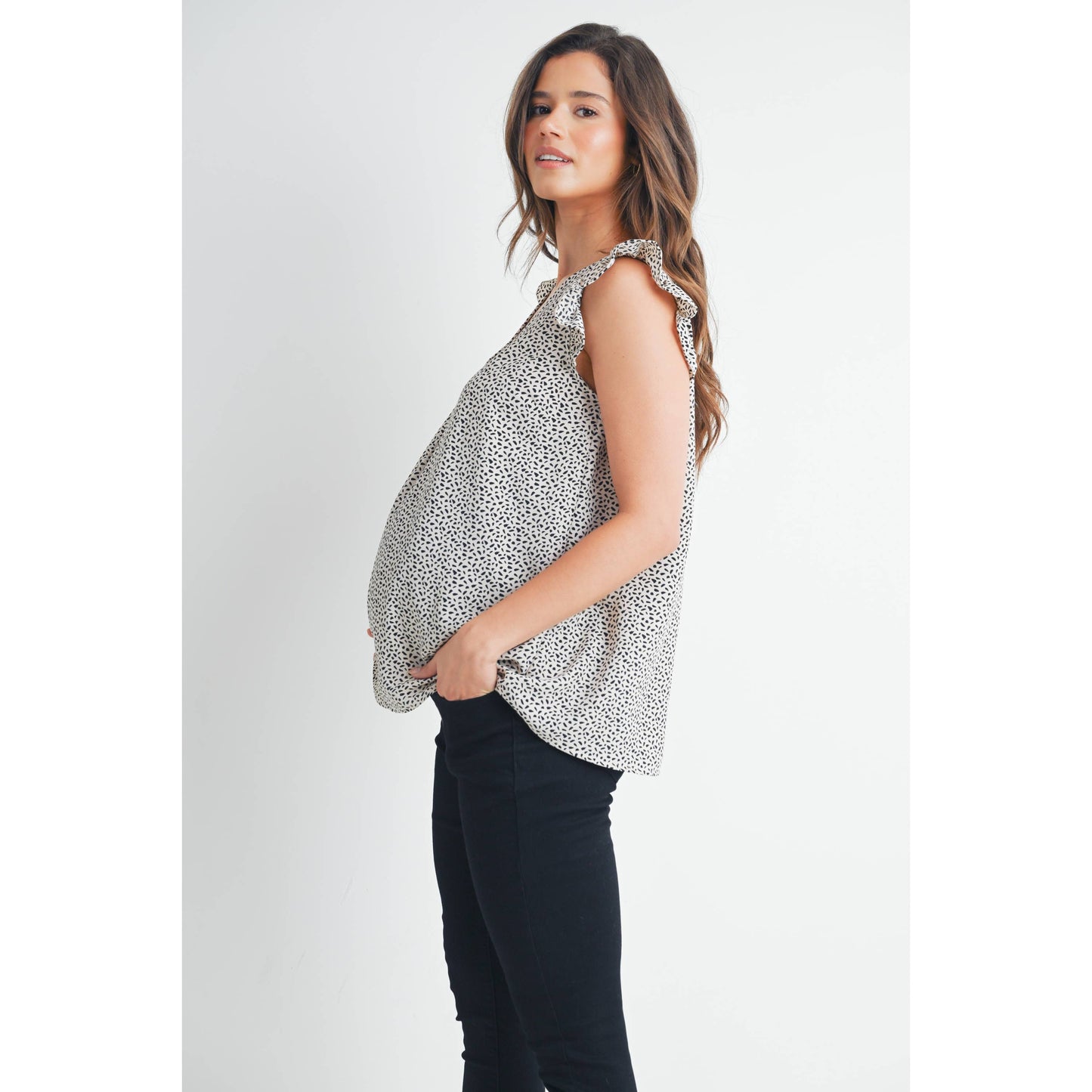 V-Neck Ruffle Cap Sleeve Maternity Top