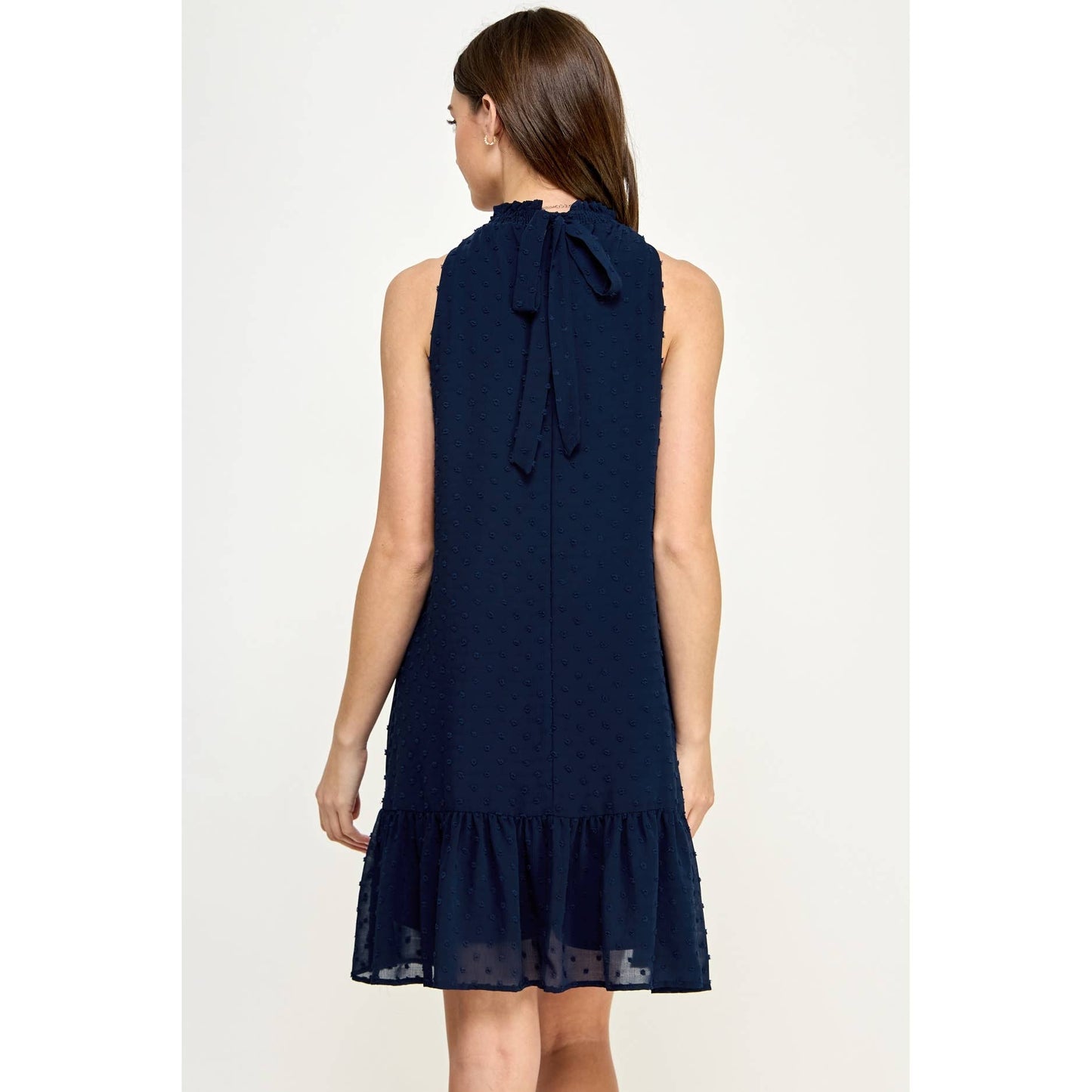Mock Neck Swiss Dot Ruffled Maternity Dress